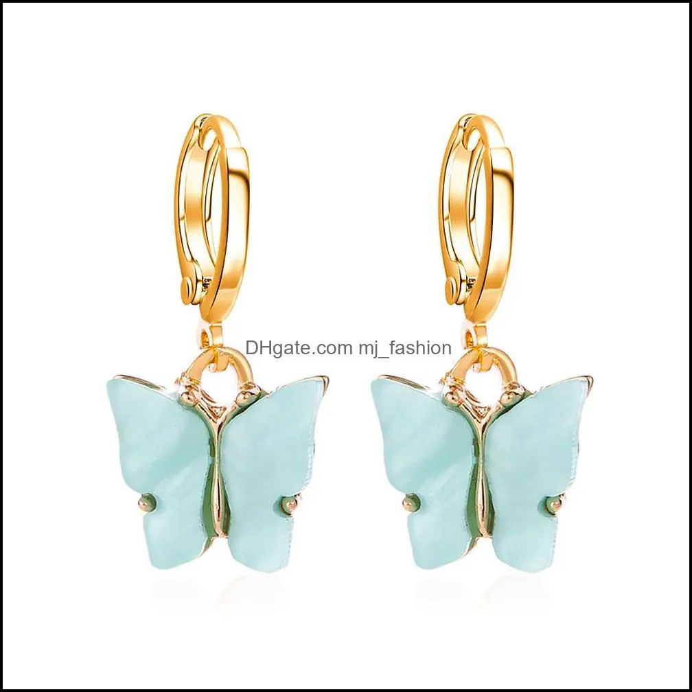 shiny crystal butterfly hoop earrings for women gold resin cute animals earrings women fashion statement jewelry