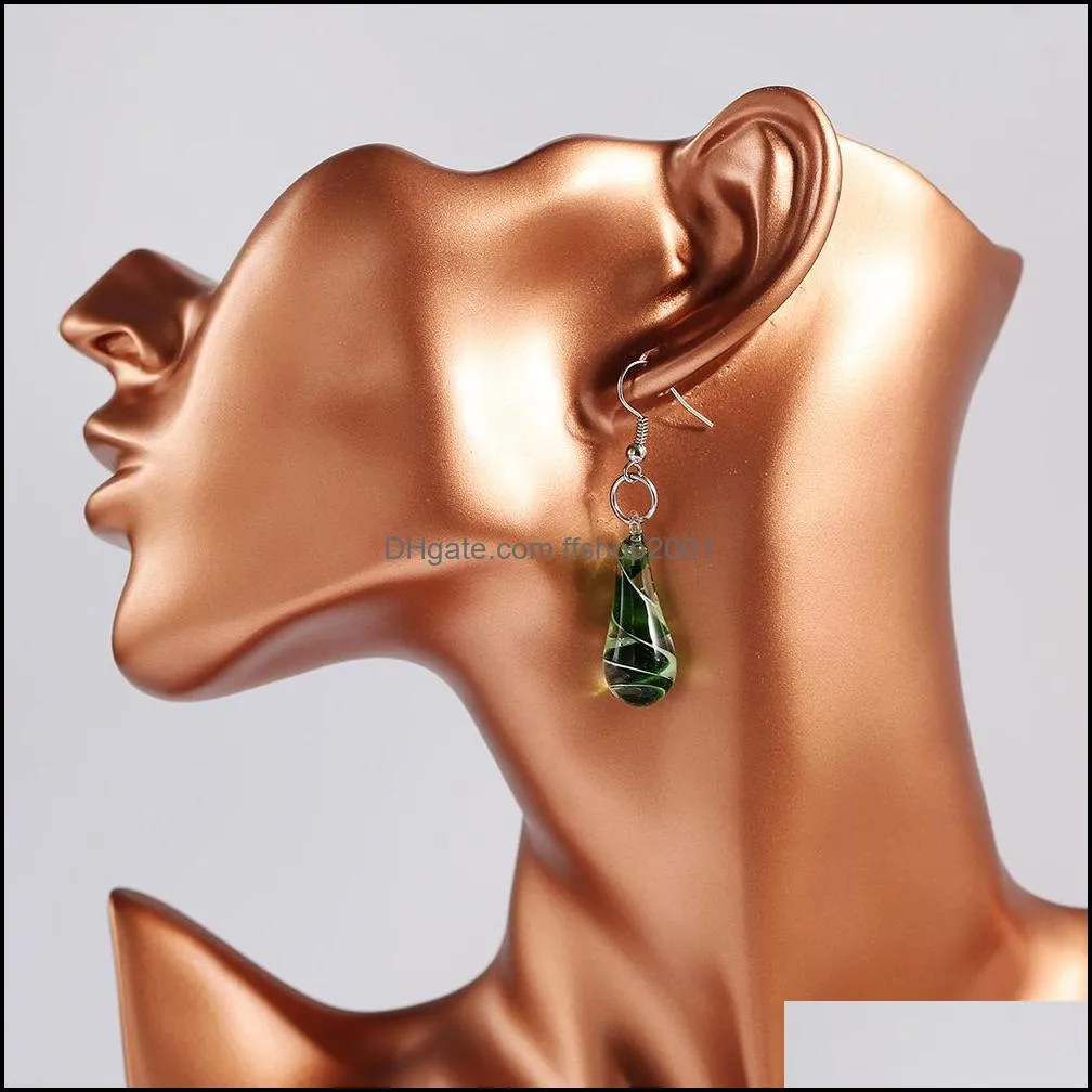 handmade murano lampwork dangle earrings for women stainless steel flower spiral inside pendant drop earring jewelry