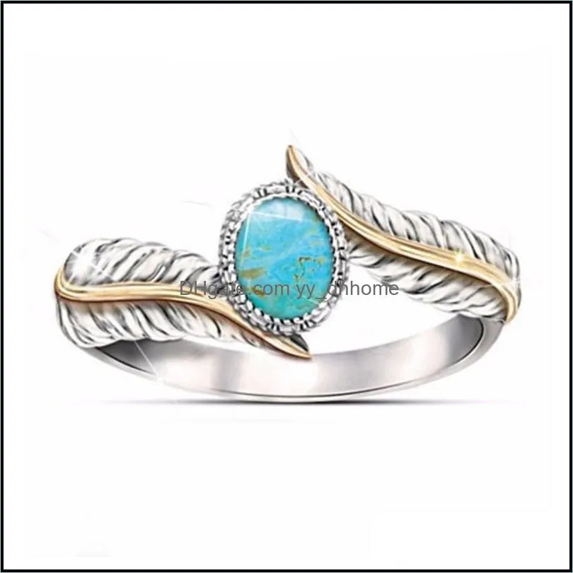 vintage feather turquoises rings fashion jewelry silver color personalized turquoises ring for women wedding finger ring 