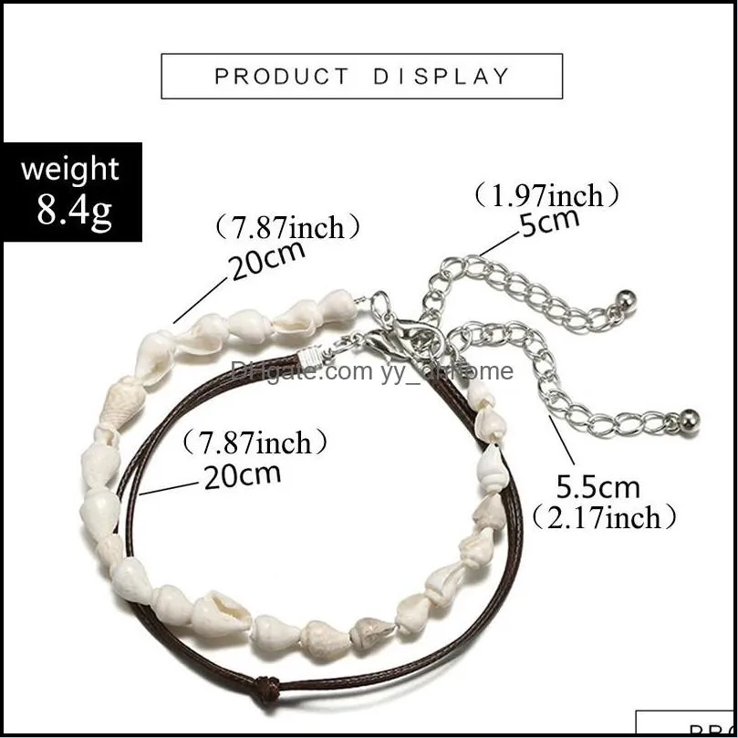 2pcs/set handmade natural seashell anklets for women shell foot jewelry summer beach barefoot wax rope bracelet bohemian jewelry