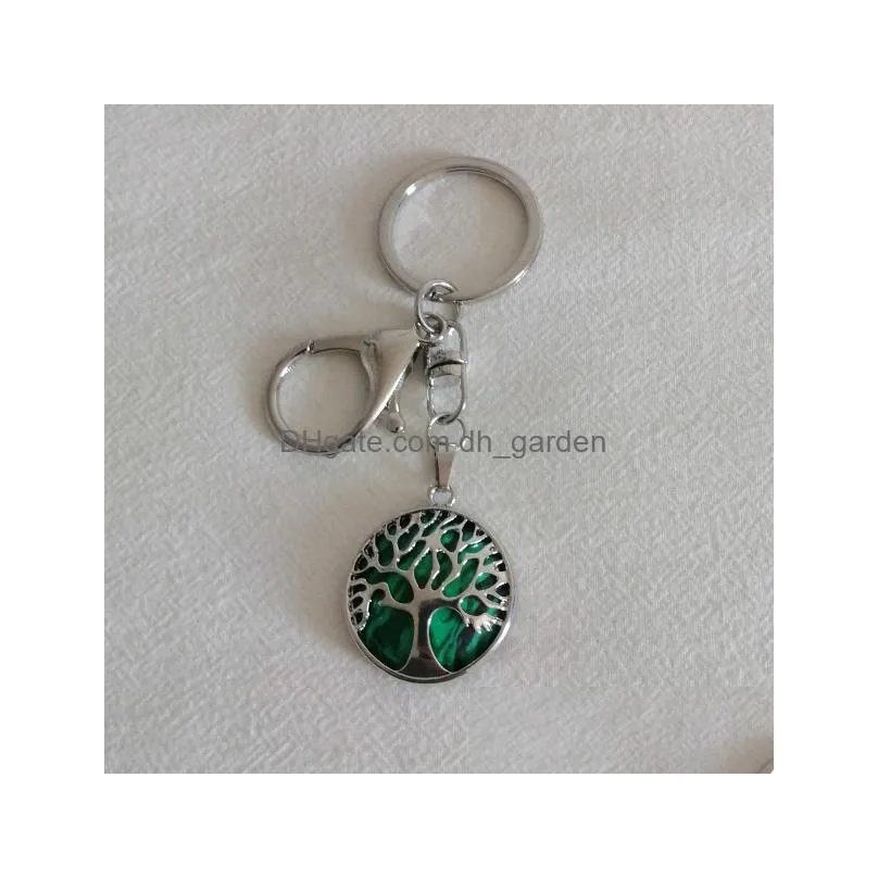 tree of life pattern reiki healing natural stone keychains chakra amethyst pink rose crystal key rings keyrings women men jewelry