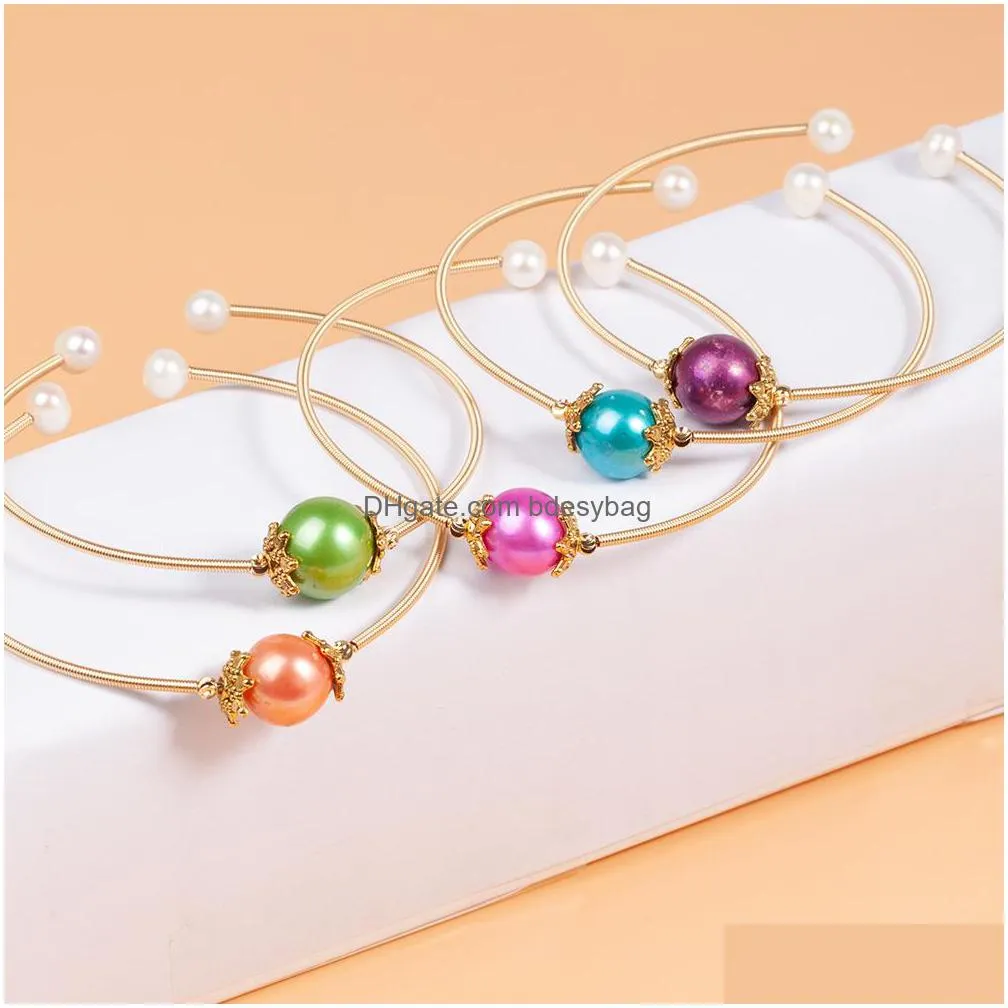 2022 new edison pearl strand bracelets cultured freshwater roud pearls gold plated bangle for women jewelry