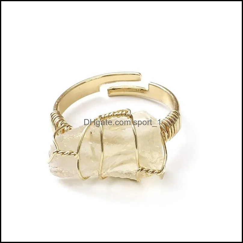 irregular natural crystal stone adjustable gold plated band rings for women men fashion party club punk jewelry 1216 b3