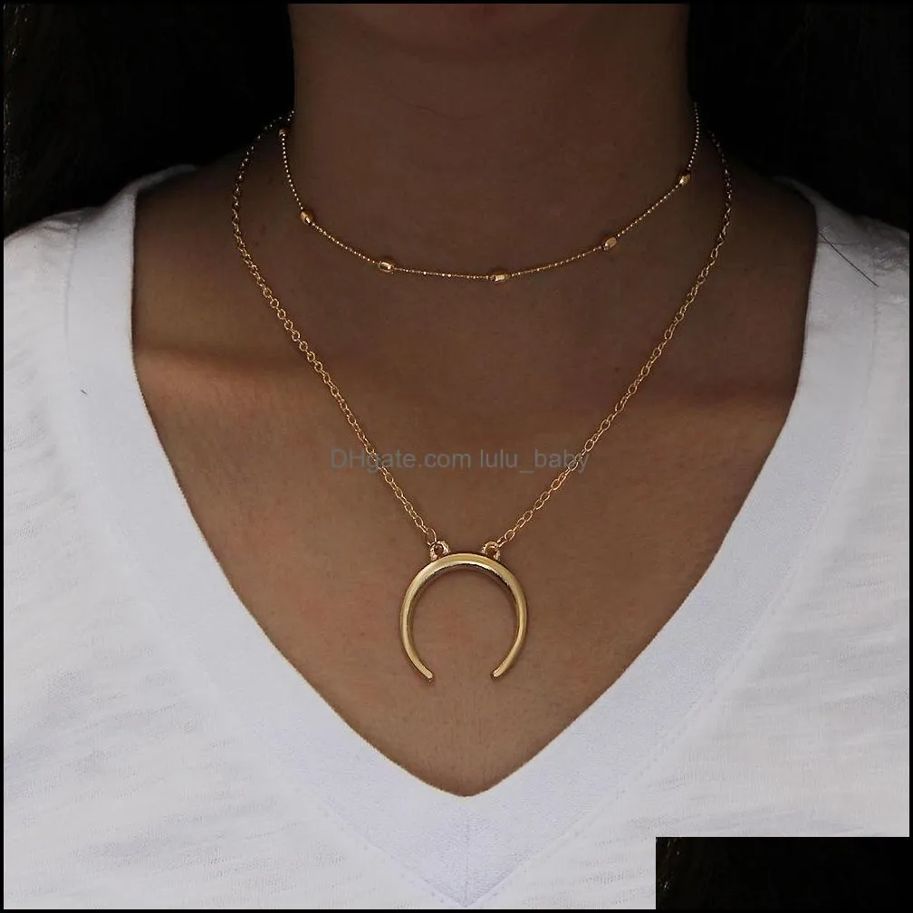  selling 2piece/set minimalist choker necklace women jewelry long goth statement multilayer necklaces hip hop jewelry with moon