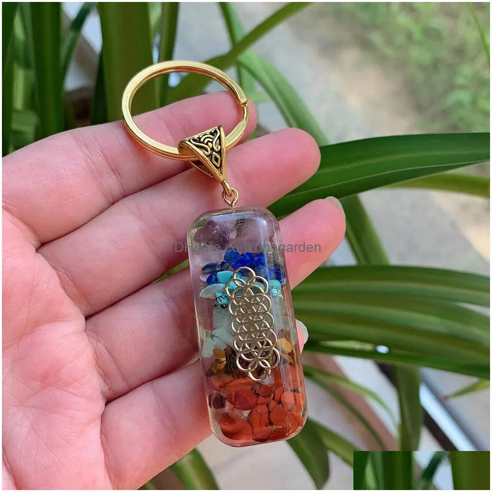 7 chakras orgone pendulum key rings energy crystal stone keychain healing amulet keyrings for car meditation reiki om lucky gift