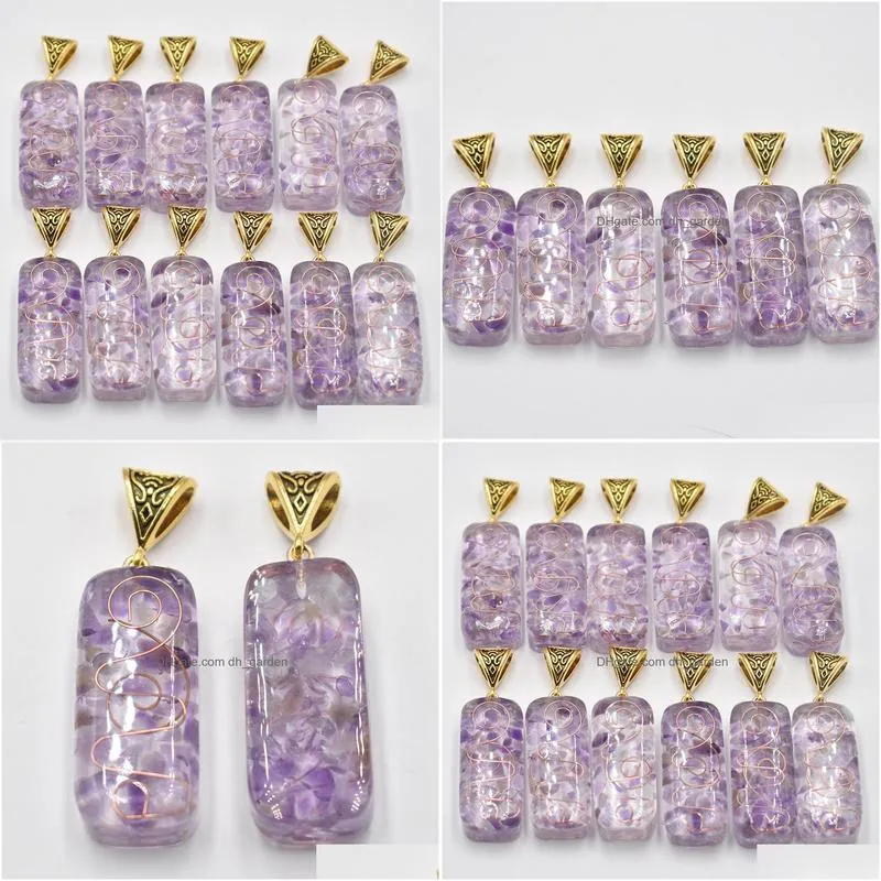 retro amethyst natural stone charms pillar pendant wholesale diy necklace jewelry making 41mmx17mmx11mm