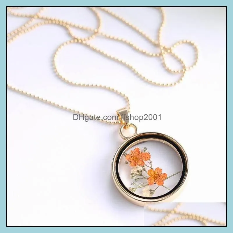 pendant necklace fashion jewelry locket dried flower plant pendant chain necklace flower locket necklaces
