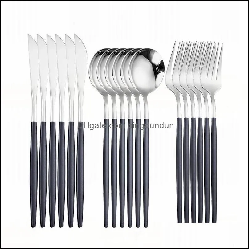 tableware stainless steel dinner black gold dinnerware set knife fork coffee spoon cutlery kitchen silverware sets