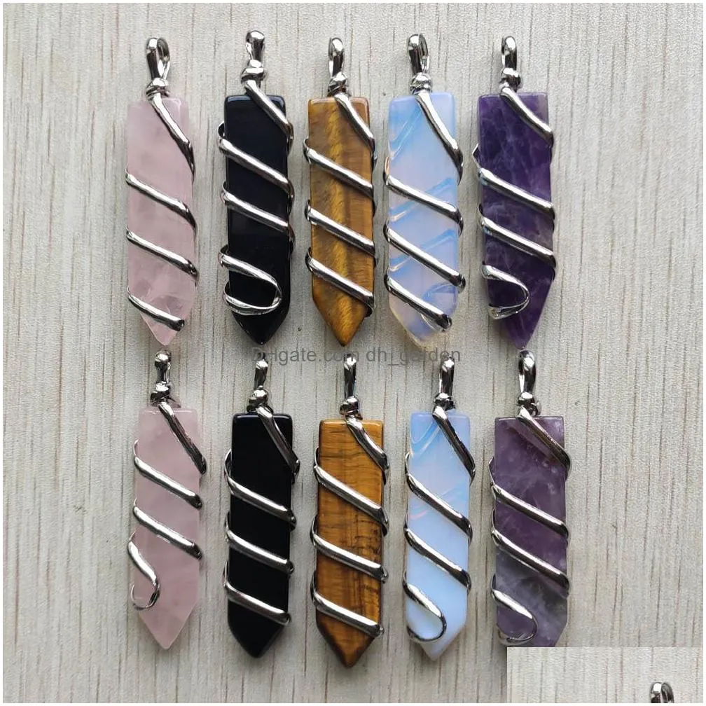 fashion natural stone mix sword shape pendants charm for jewelry marking wholesale