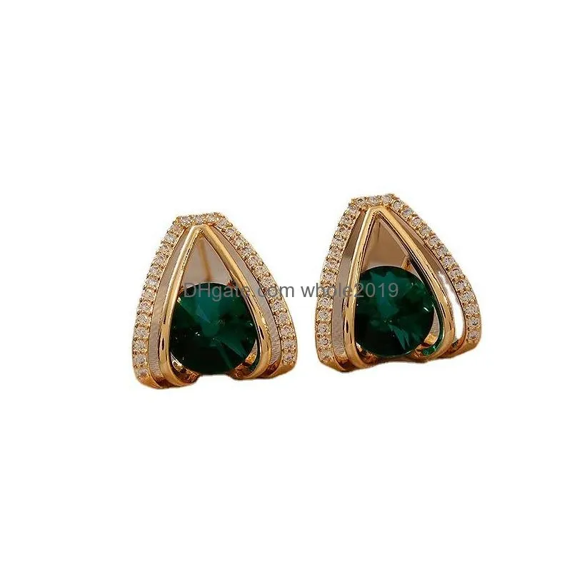 fashion jewelry v letter shape stud earrings geometric inlaid rhinstone s925 silver post earring