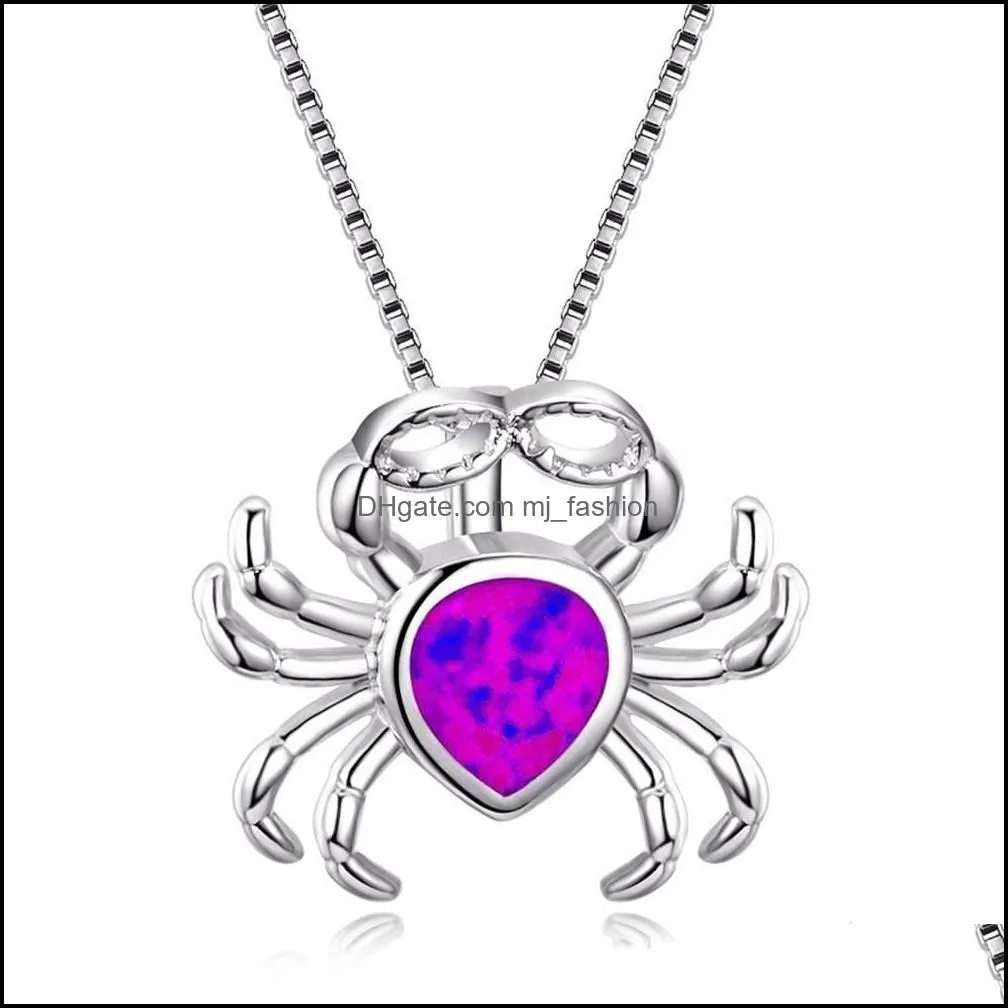 opal necklace for water drop shape imitation 925 sterling silver necklace filled cute crab pendant necklace