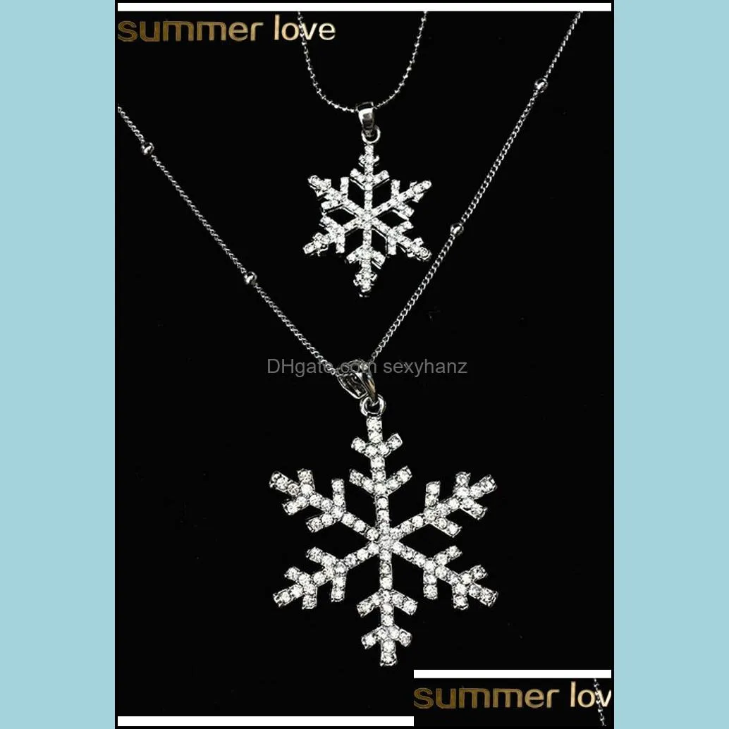 fashion rhinestone snowflake pendant long chian necklaces sweater chain double layers snow pendant necklace for women christmas gift