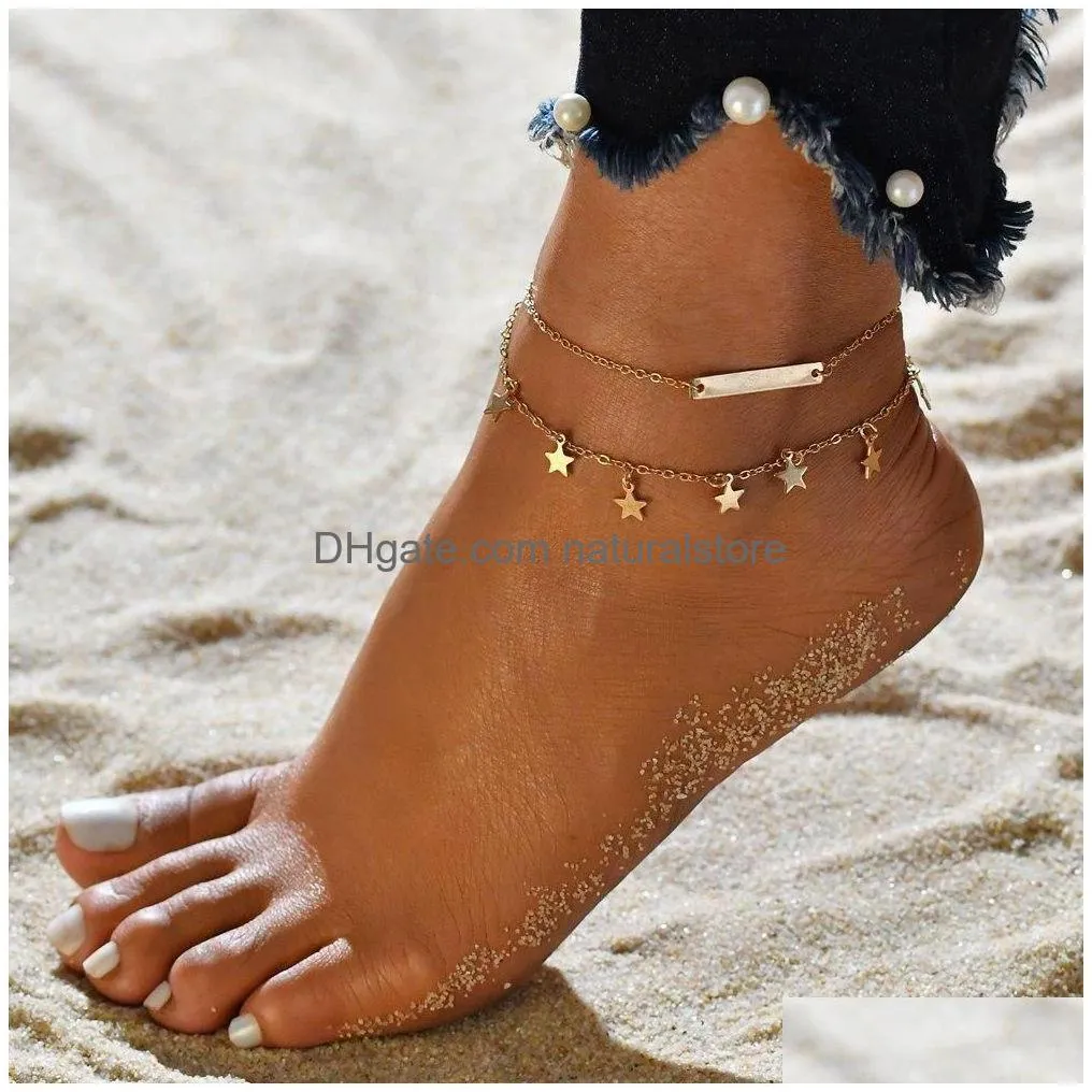 bohemian shell heart summer anklets set for women tortoise ankle bracelets girls barefoot on leg chain female jewelry gift