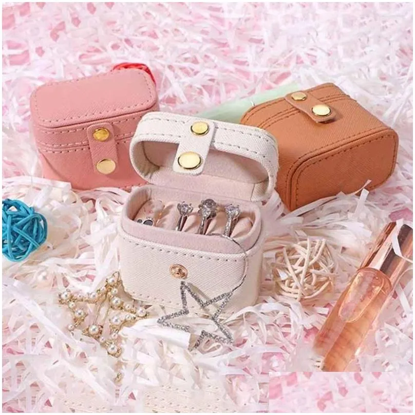 jewelry pouches portable small organizer display travel simple mini gift case boxes leather earring necklace ring holder packaging box