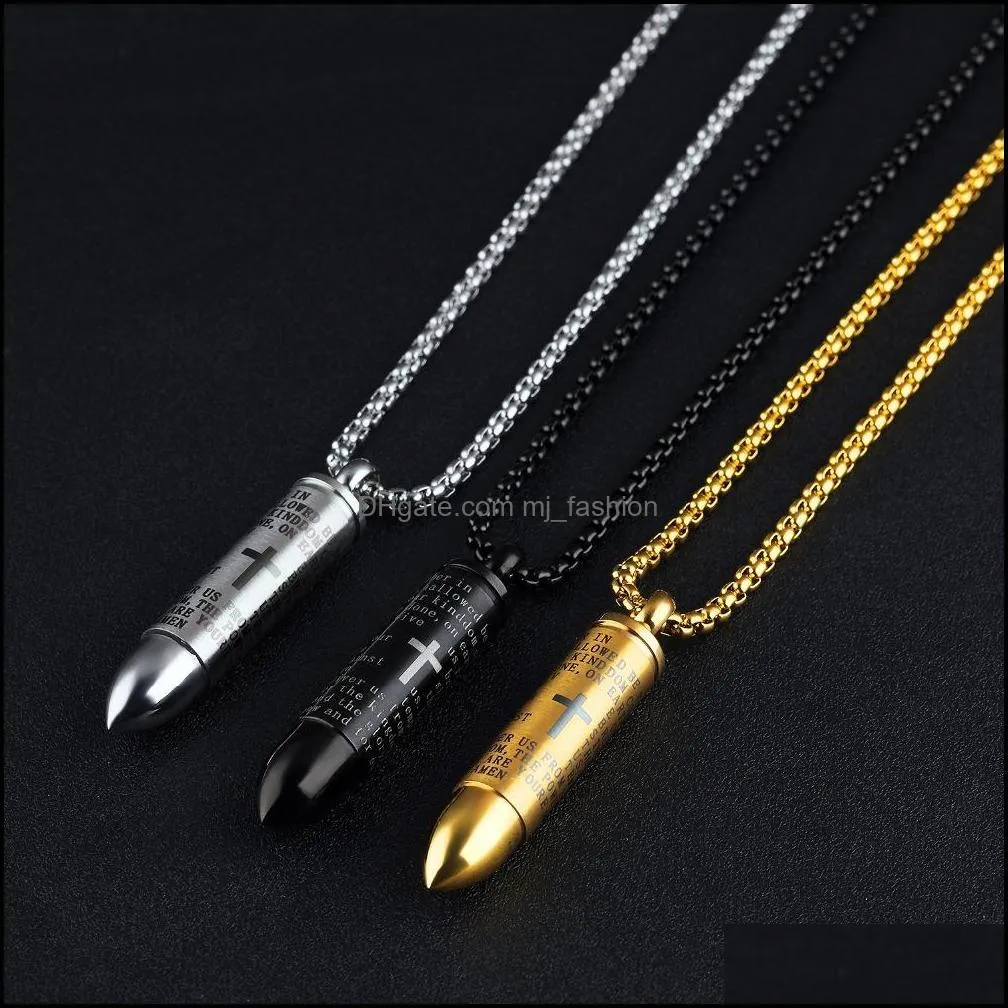 bullet necklace for lovers pendant stainless steel jewelry cross necklaces chain bible christian necklaces punk rock jewelry