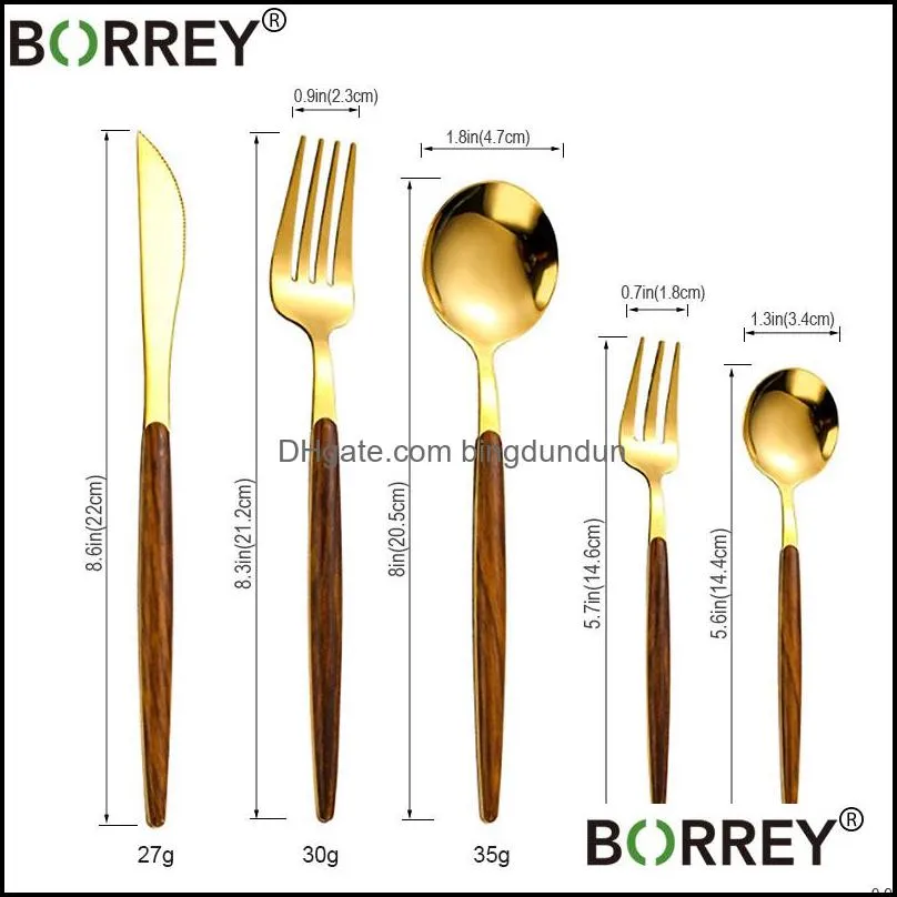 borry 30pcs gold stainless steel cutlery set portugal cutipol goa flatware tableware with wooden handle metal spoon fork knife1