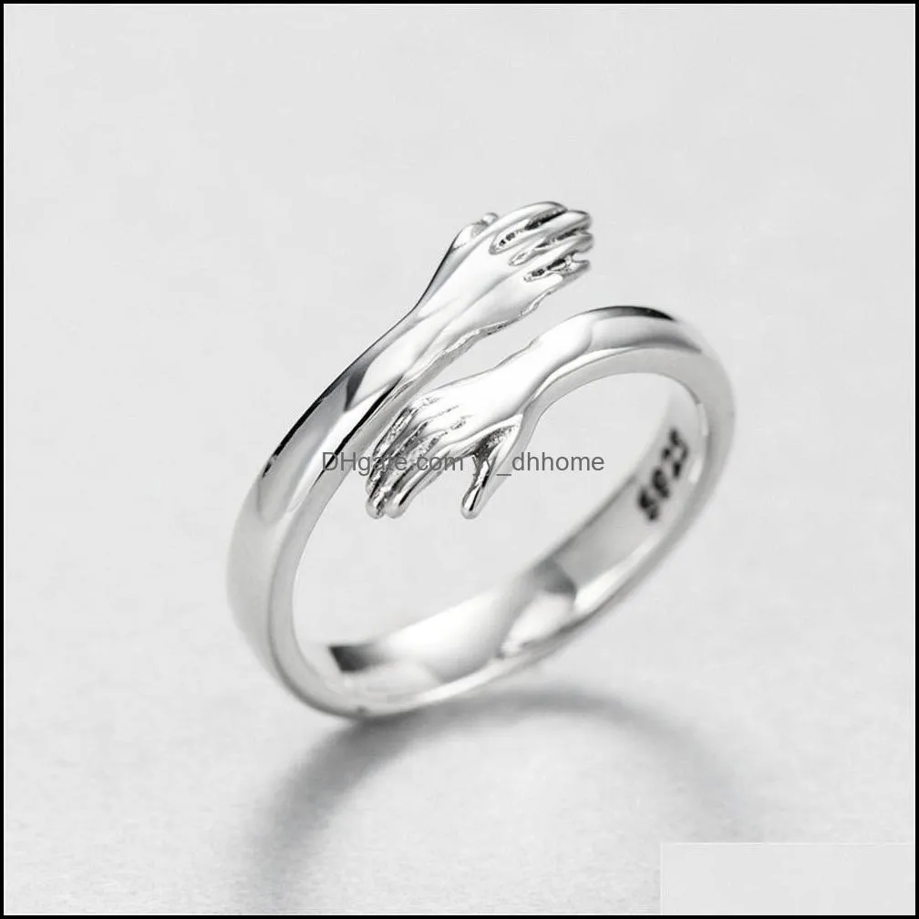 creative love hug silver color ring fashion lady open ring jewelry gifts for lovers