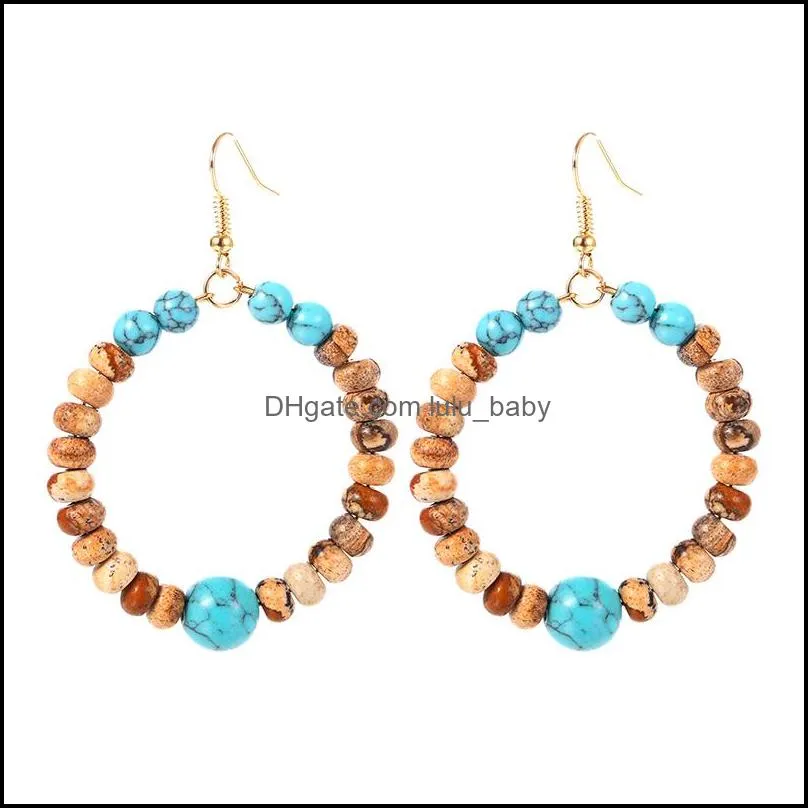 natural stone beads round wrapped hoop earrings for women fashion gold color circle creole earring boho ear jewelry gifts