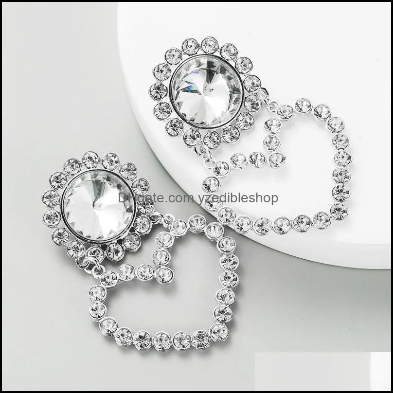 s1936 fashion jewelry peach heart earrings colorful rhinstone dangle stud earrings c3