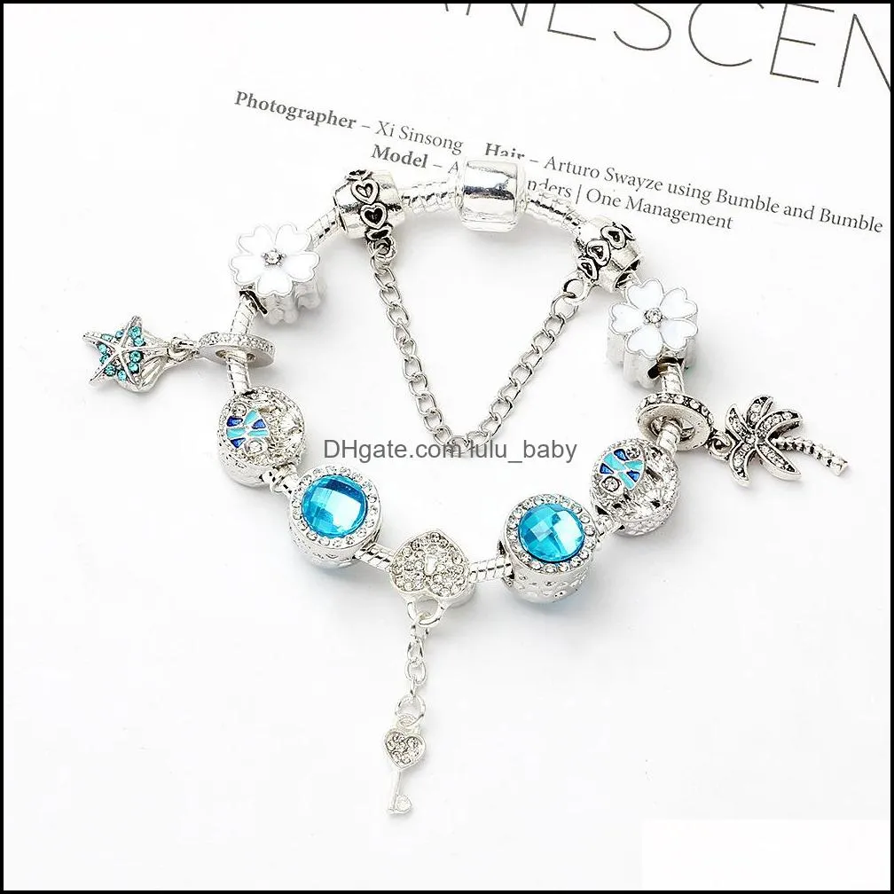 beaded charm bracelets bangles key glass beads brand bracelet for women luxury jewelry blue ocean heart bracelet