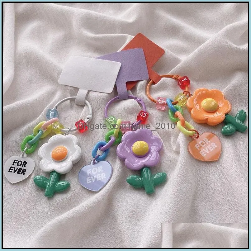 handmade cute colorful resin flower keychain headphone cover keyring cartoon charm bag pendants car key chains girls gift