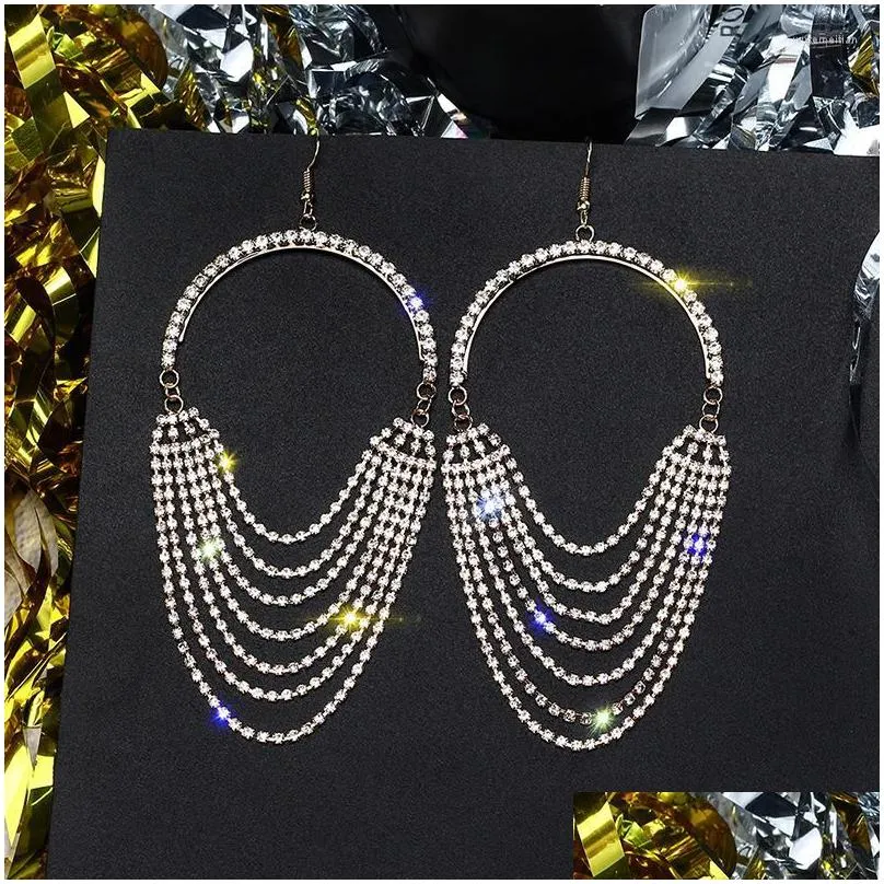 dangle earrings fashion sexy long tassel crystal womens pendant shiny rhinestone statement for bar party jewelry