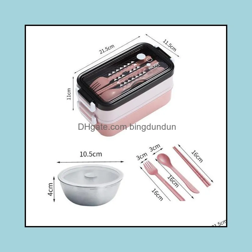 dinnerware sets lunchbox microwae heating lunch box bento for school kids office worker 2layers kitchen storage container