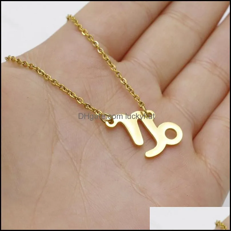fashion zodiac sign 12 constellation necklaces pendants charm gold chain stainless steel choker necklaces for women girls jewelry b