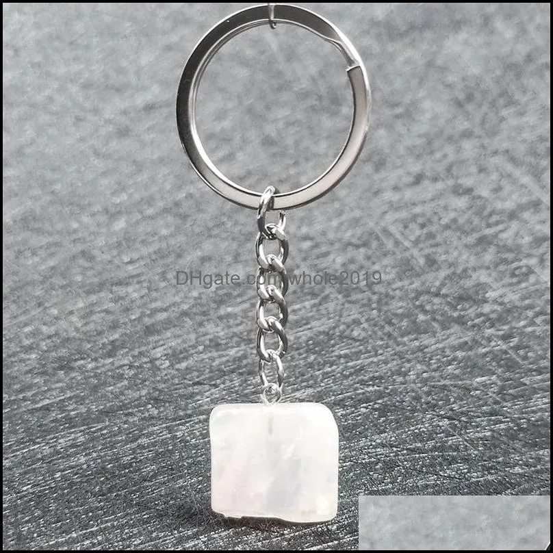 irregular natural crystal stone pendant key rings keychains for women men lover jewelry bag car decor fashion accessories 1213 b3