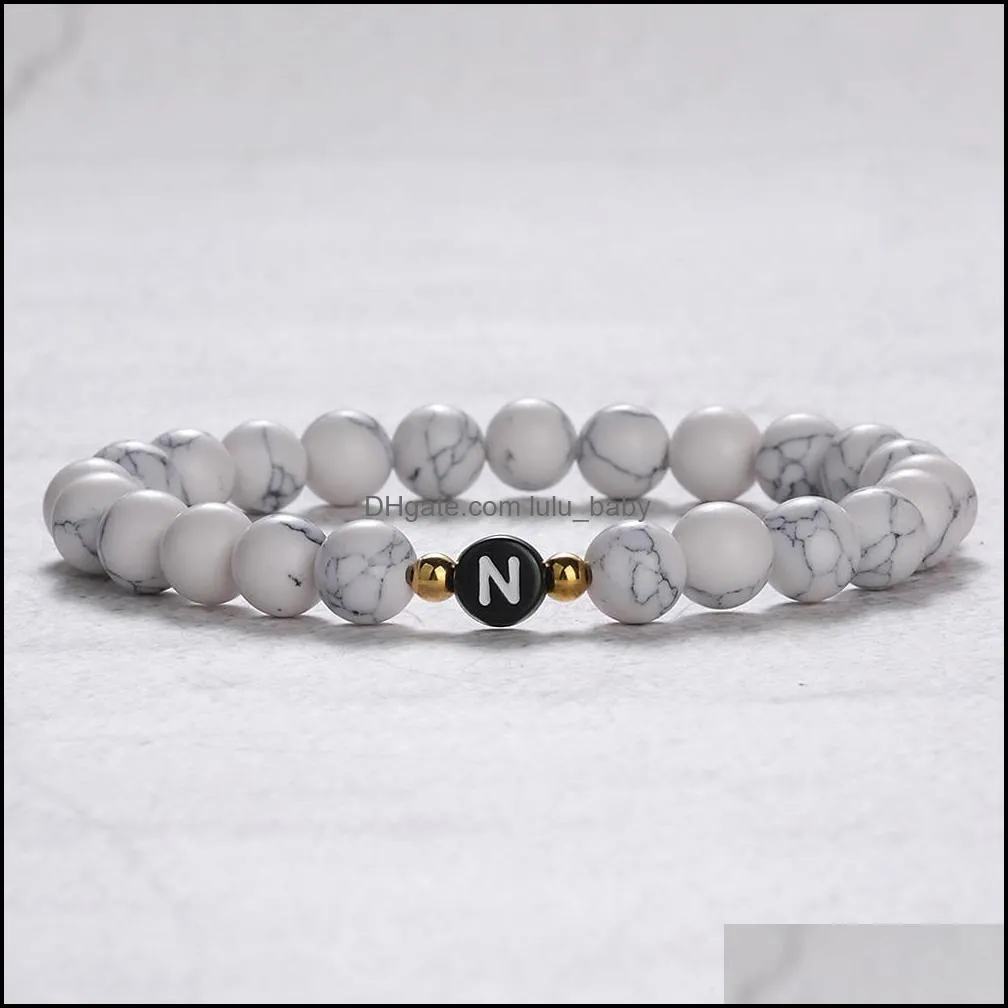 black white stone bead couple bracelet diy az 26 letter bracelets friendship lucky bead bracelet kids family gift