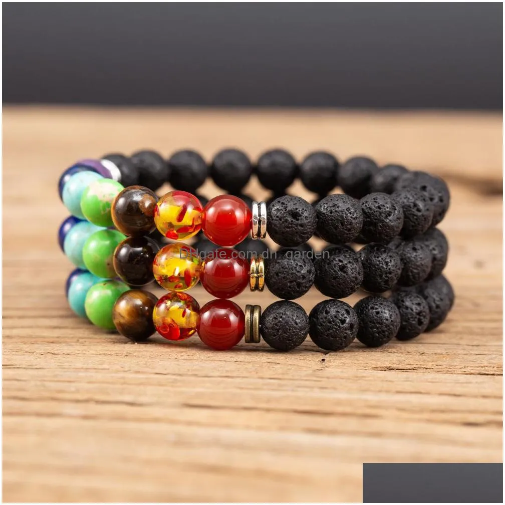 8mm lava stone 7 chakra beaded strand bracelet diy aromatherapy  oil diffuser bracelets for women men yoga buddha energy