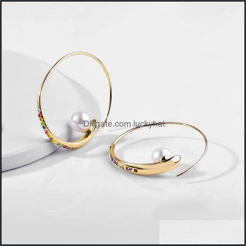 crystal hoop earrings with pearl vintage colorful shining rhinestone geometric cshaped circle earring for lady women design