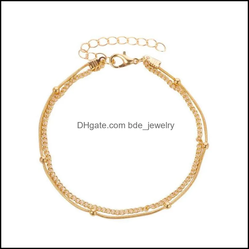 20pcs/lot double layer gold anklets european fashion summer foot jewelry for women beach beads geometric anklets ornaments 513 t2