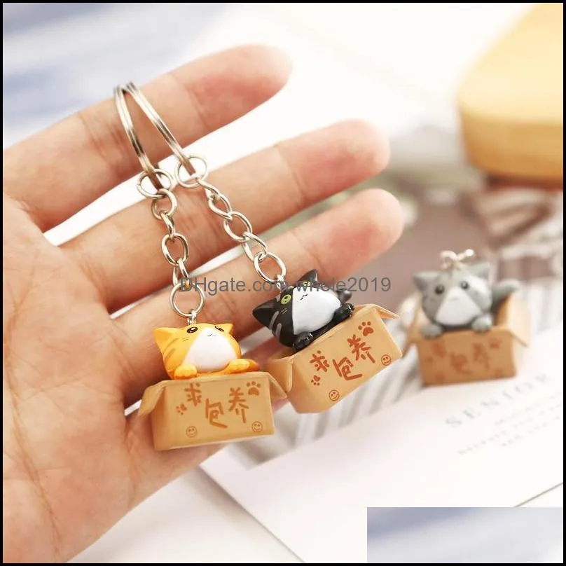 creative personality little cat box key rings for women men kawaii keychain fashion letter keychains cute jewelry 11 e3