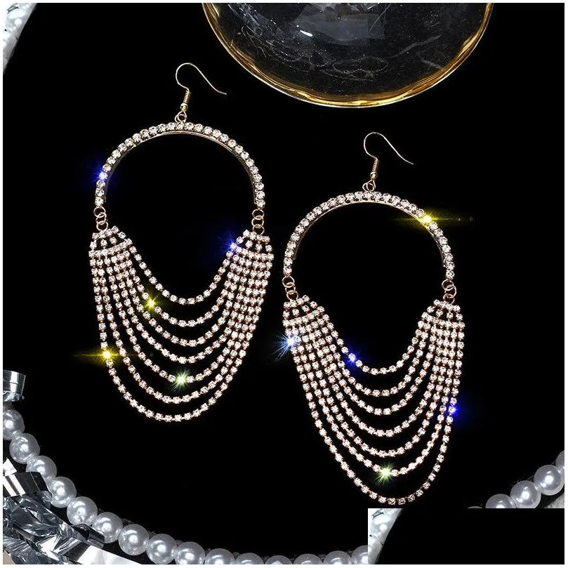 dangle earrings fashion sexy long tassel crystal womens pendant shiny rhinestone statement for bar party jewelry