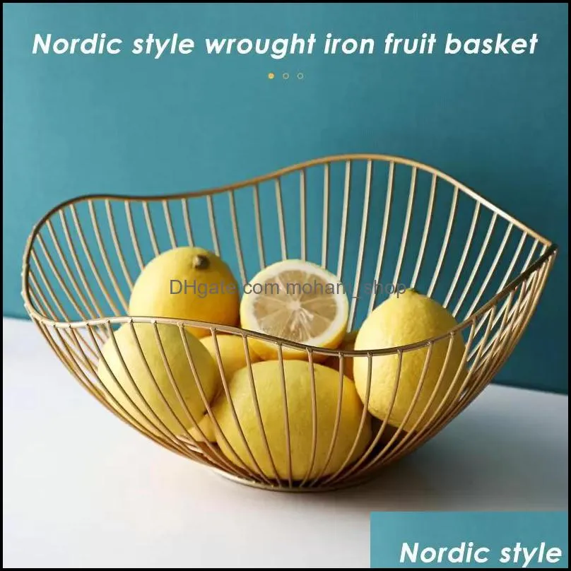 storage baskets nordic style metal fruit vegetable basket kitchen wire decorative display bowl rack dining table decoration