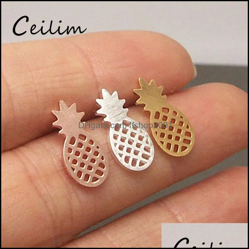 high quality hollowed pineapple ear studs for women unique design arrival alloy rose gold silver gold plating studs earrings