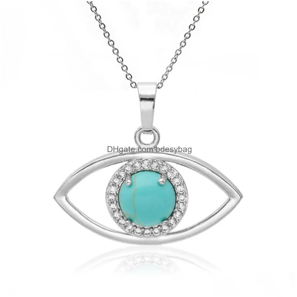 2021 natural stone evil eyes pendant necklace for women silver plated link chain 18 inch crystal turkish eye necklaces girls luck jewelryen jewelry love wish
