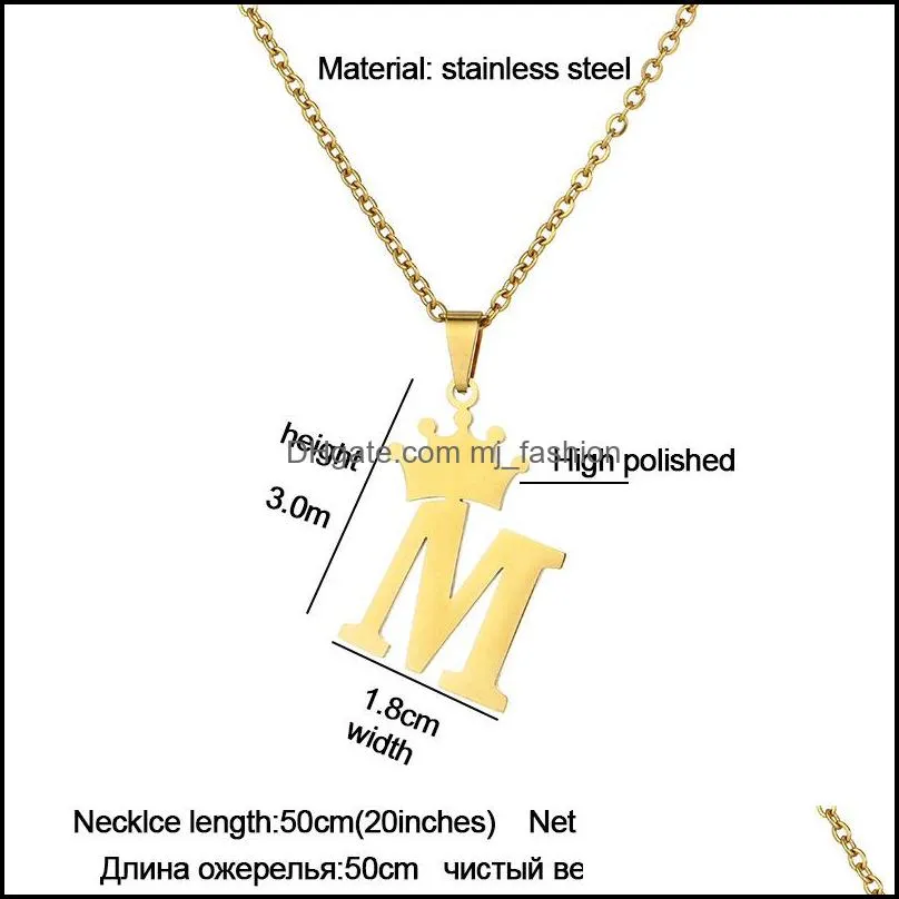 26 letter initial pendant necklace stainless steel gold plating crown necklaces for women jewelry