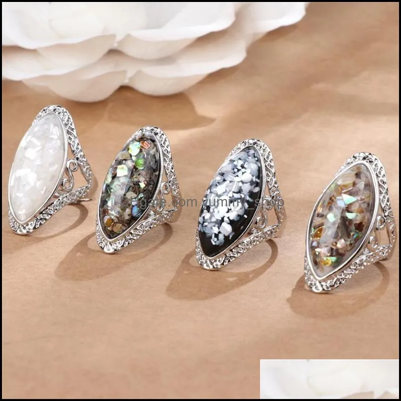 4 color vintage antique silver shell rings colorful big oval finger ring for women female statement boho beach jewlery gifts