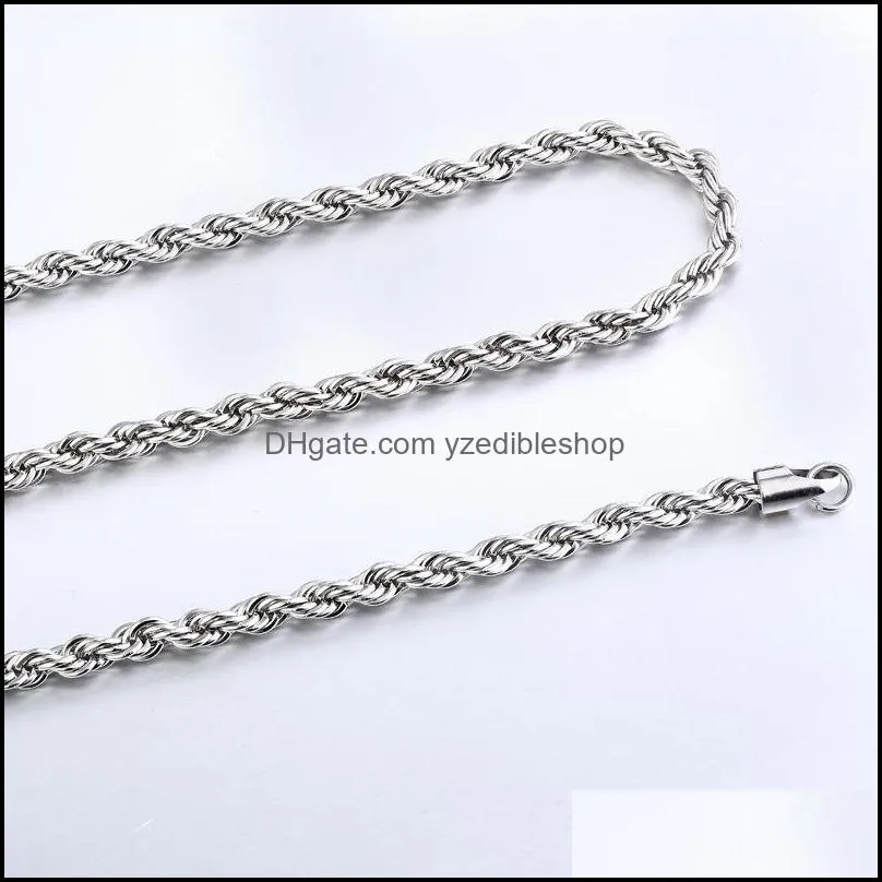 2mm5mm stainless steel necklace twisted rope chain link for men women 45cm75cm length with velvet bag c3