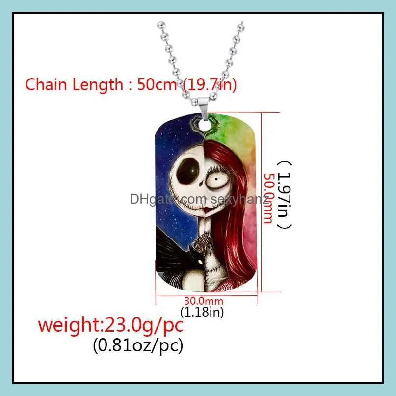 halloween jack sally pendant necklace round strand chain colorful stainless steel necklace halloween gifts necklaces for men women