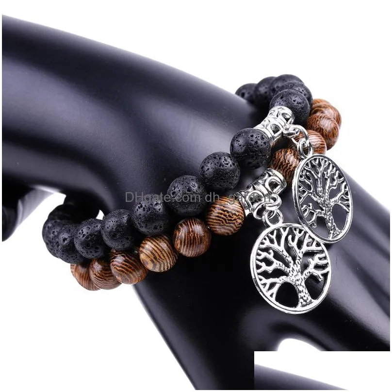 8mm black lava stone wood bead strand tree of life bracelet diy essential oil diffuser friend couples bracelets for women men jewelry
