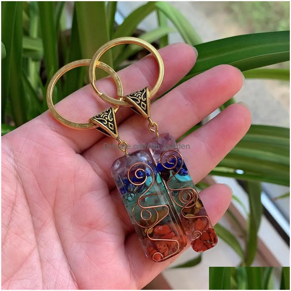 7 chakras orgone pendulum key rings energy crystal stone keychain healing amulet keyrings for car meditation reiki om lucky gift