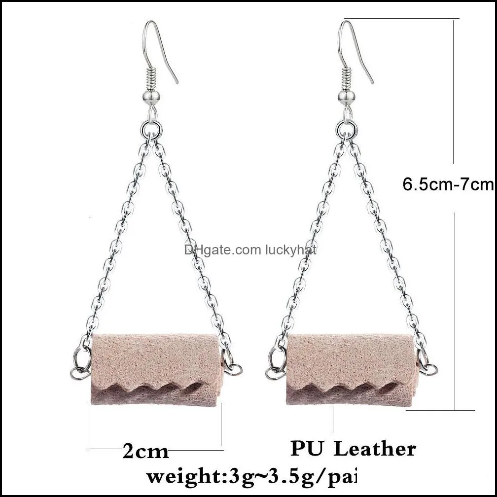 pu leather toilet roll dangle earrings necklace for women creative tissue geometric cute earring fashion roll paper jewelry gifts