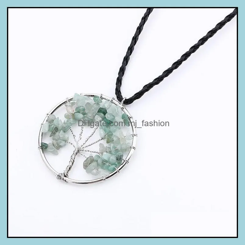statement necklace for women tree of life quartz pendant necklace multicolor wisdom tree natural stone necklace