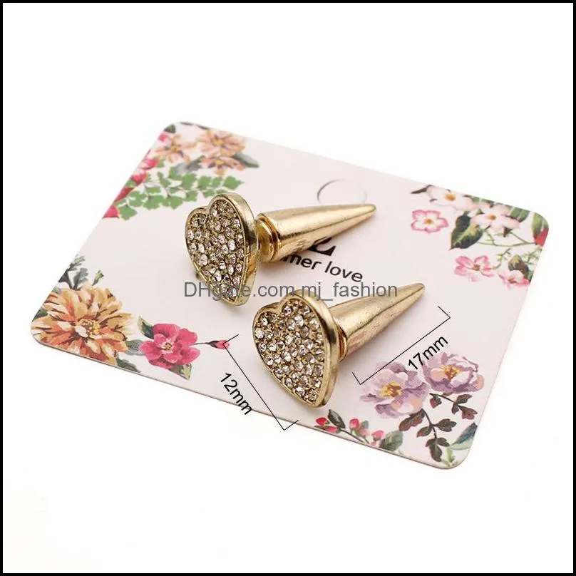  fashion europe alloy crystal earings heart shape gold platted earing vintage punk rivet stud earrings for women earring wholesalers