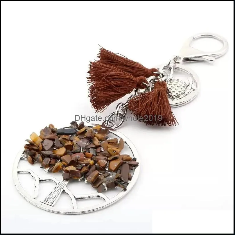  selling natural gravel life tree tassel keychains pendant key ring jewelry for party gift ship c3