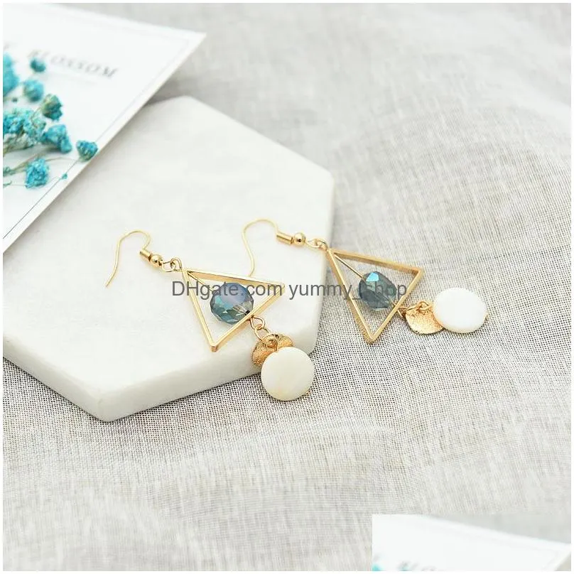 fashion jewelry geometry dangle triangle natural shell bread bead glass earring