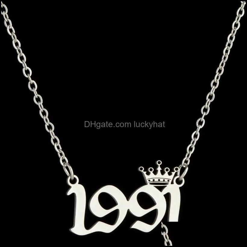 personalized birth year number necklaces custom crown initial necklace pendants for women girls birthday jewelry special year